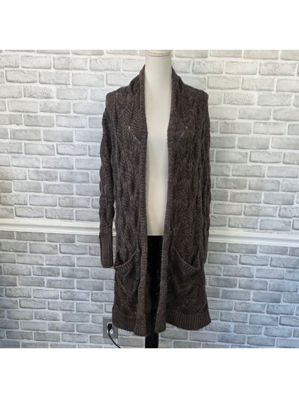 Hinge Open Front Greige Cardigan Boho Duster Sweater Longline S Wool Mohair